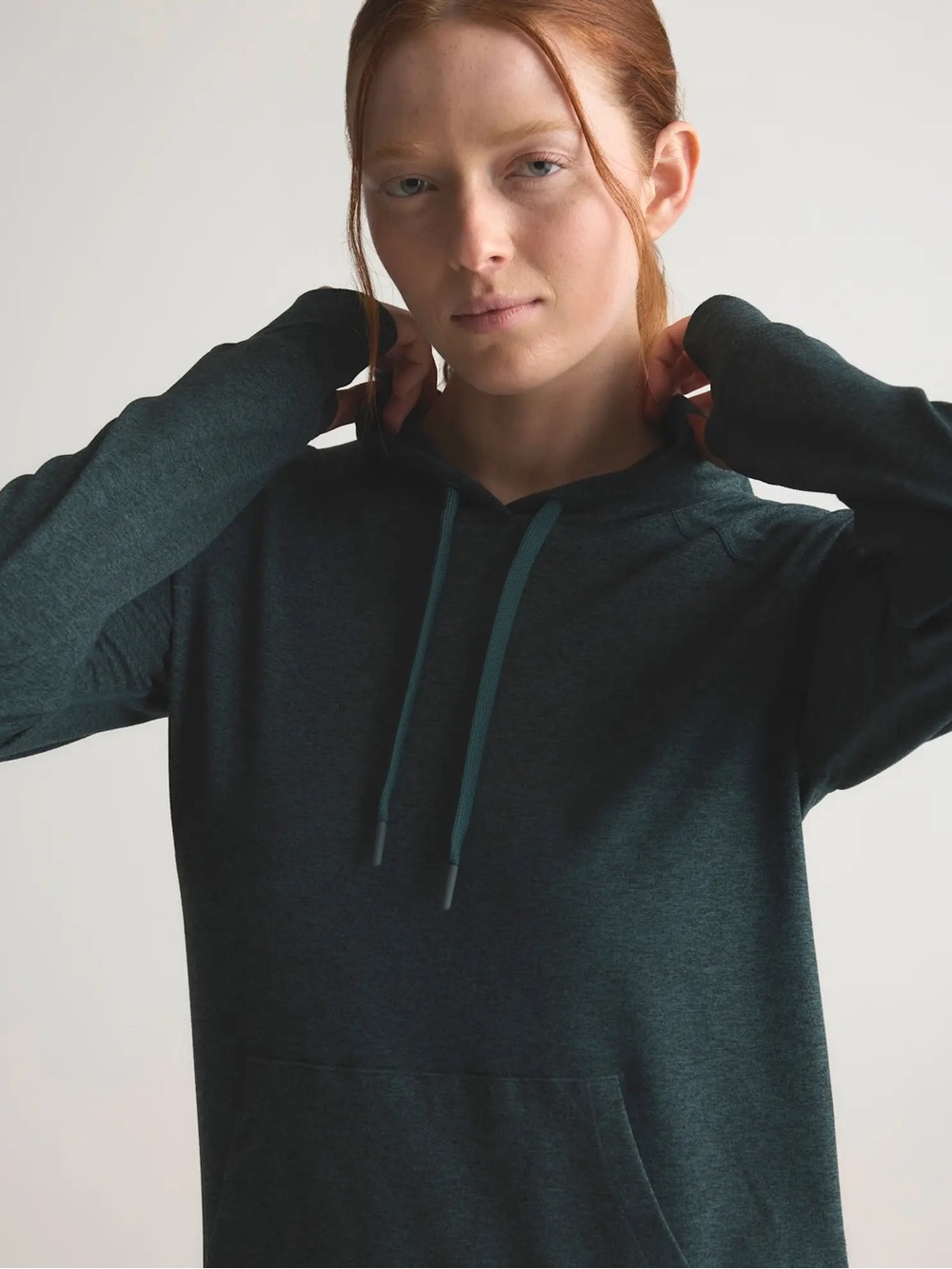 Quince Flowknit Pullover Hoodie in Heather Green Sz M - Picture 2 of 10